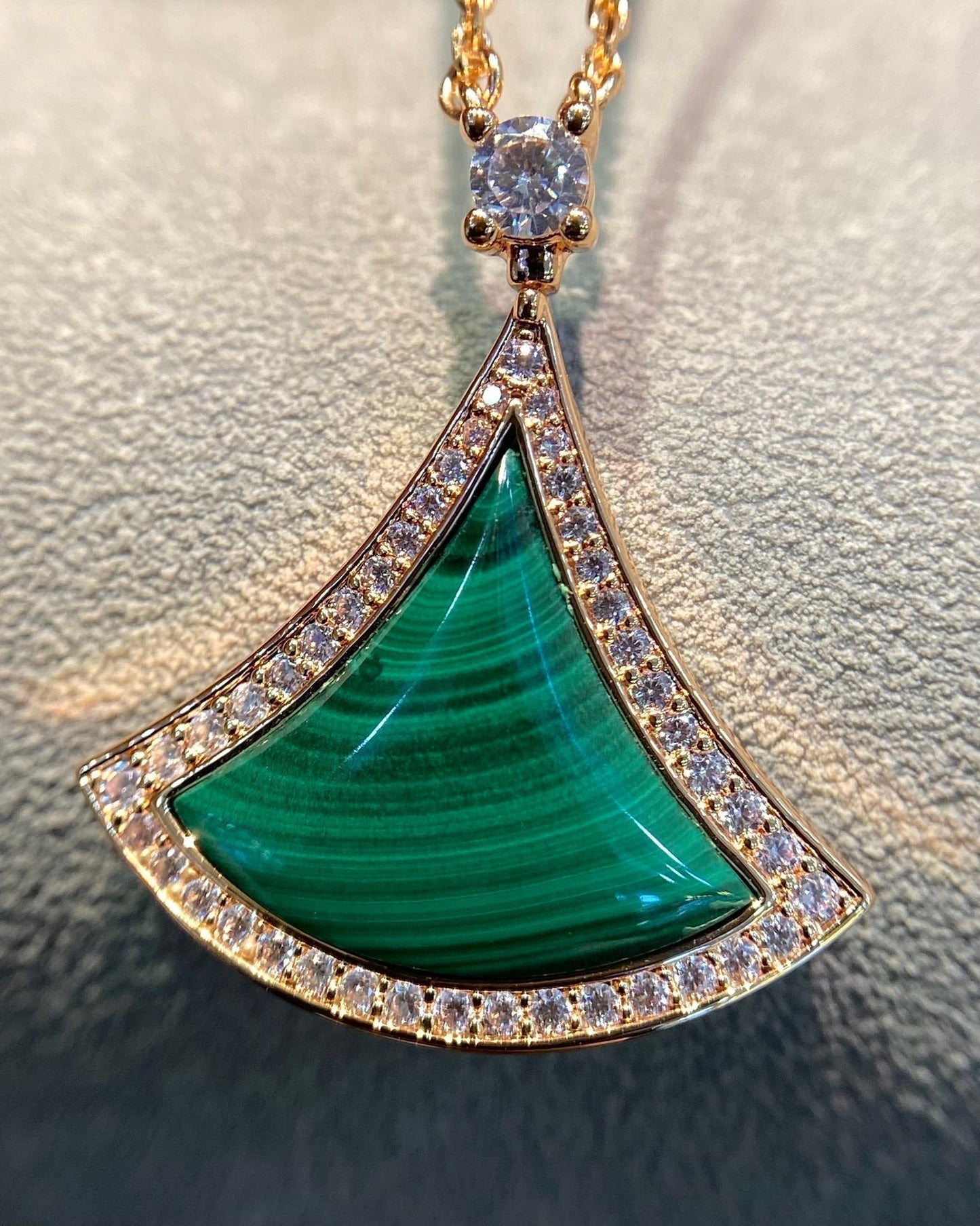 [Eterna Jewels]DREAM MALACHITE DIAMOND PAVED PINK GOLD NECKLACE