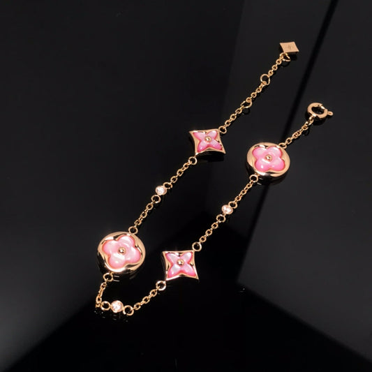 [Eterna Jewels]STAR AND SUN 4 MOTIF PINK MOP PINK GOLD BRACELET