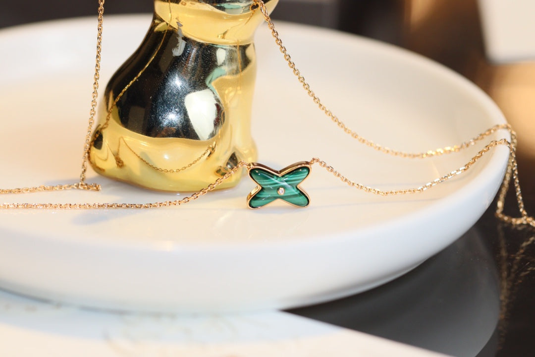 [Eterna Jewels]JEUX MALACHITE 1 DIAMOND PINK GOLD NECKLACE
