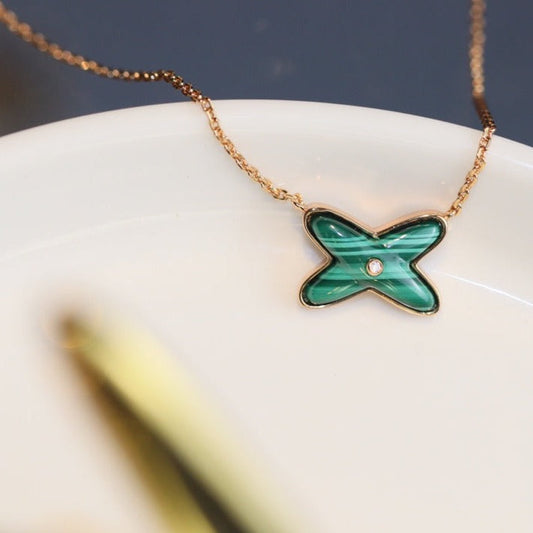 [Eterna Jewels]JEUX MALACHITE 1 DIAMOND PINK GOLD NECKLACE