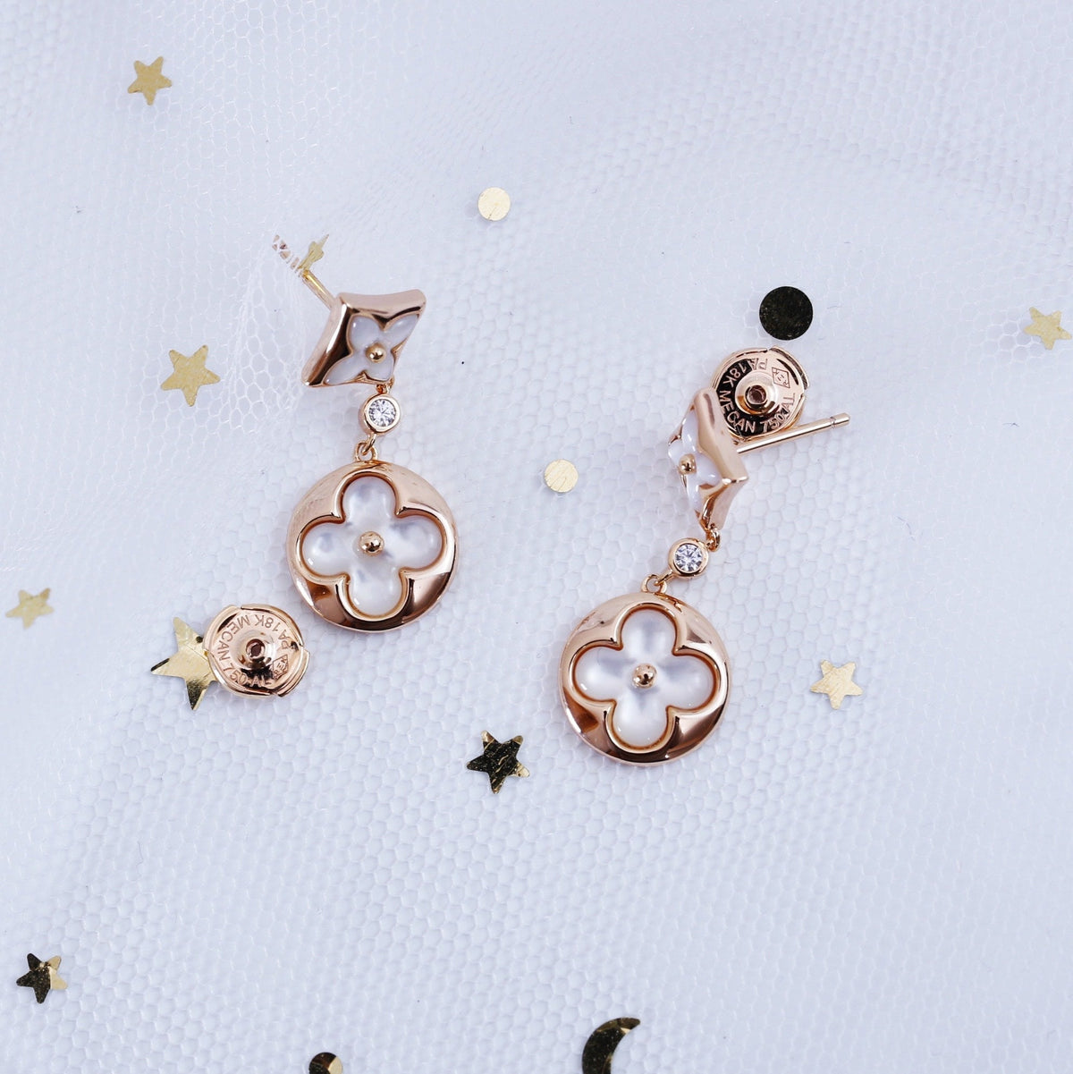 [Eterna Jewels]STAR AND SUN PINK GOLD MOP DROP EARRINGS
