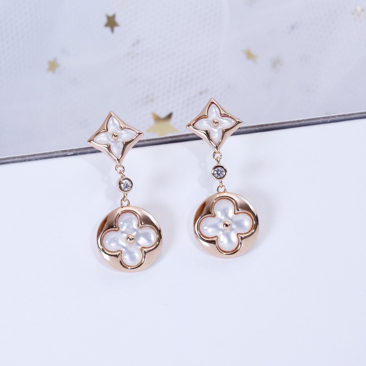 [Eterna Jewels]STAR AND SUN PINK GOLD MOP DROP EARRINGS