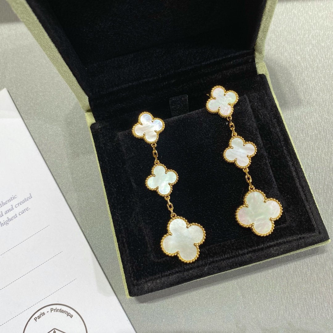 [Eterna Jewels]CLOVER MOP 3 MOTIFS GOLD EARRINGS