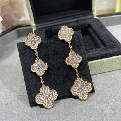 [Eterna Jewels]CLOVER 3 MOTIFS DIAMOND PAVED ROSE GOLD EARRINGS