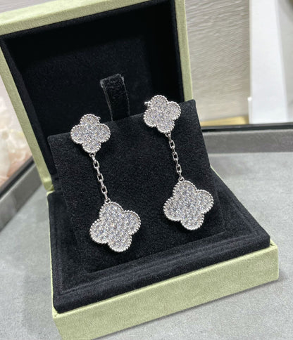 [Eterna Jewels]CLOVER 2 MOTIFS DIAMOND PAVED SILVER EARRINGS