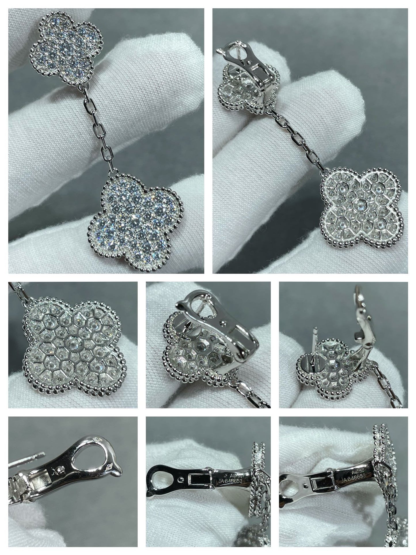 [Eterna Jewels]CLOVER 2 MOTIFS DIAMOND PAVED SILVER EARRINGS