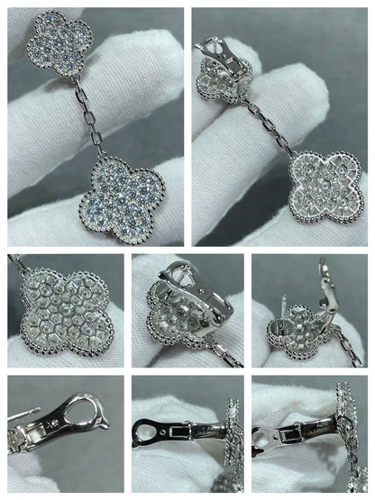 [Eterna Jewels]CLOVER 2 MOTIFS DIAMOND PAVED SILVER EARRINGS