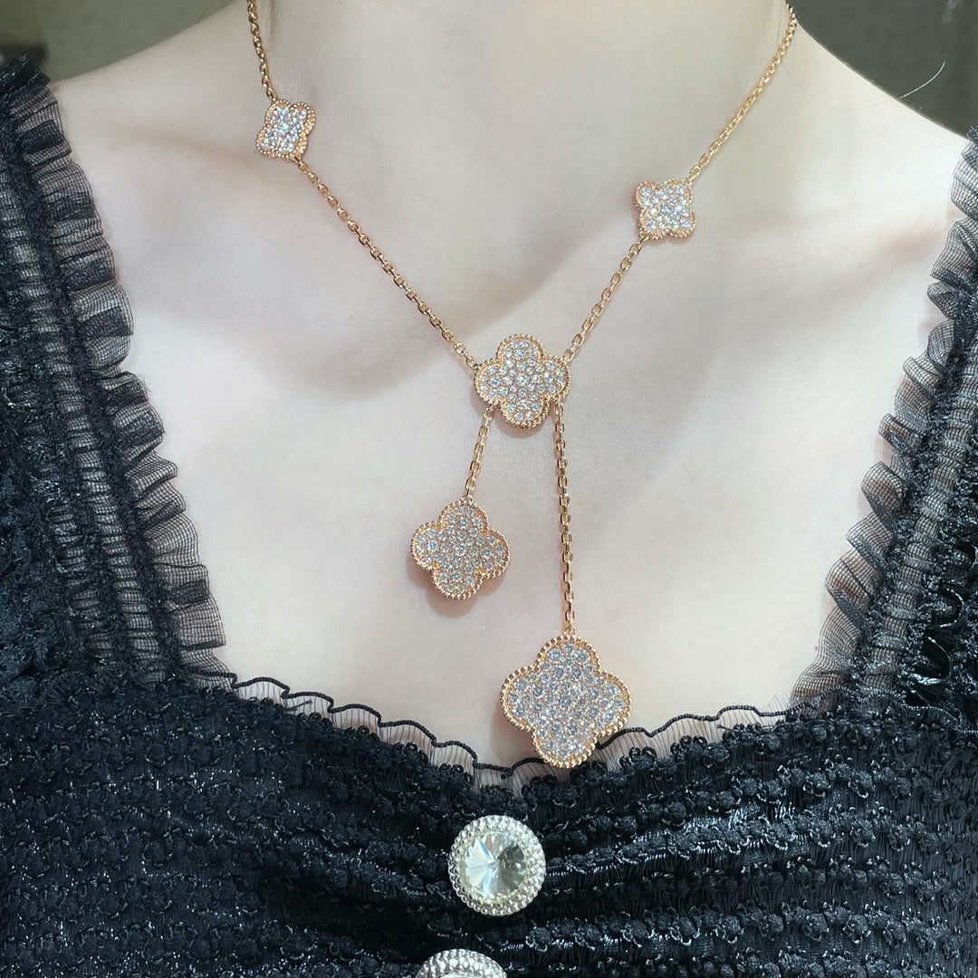 [Eterna Jewels]CLOVER 6 MOTIF DIAMOND PAVED NECKLACE