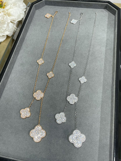 [Eterna Jewels]CLOVER 6 MOTIF DIAMOND PAVED NECKLACE