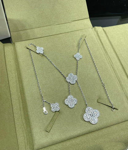 [Eterna Jewels]CLOVER 6 MOTIF DIAMOND PAVED NECKLACE