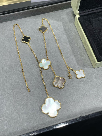 [Eterna Jewels]CLOVER 6 MOTIF MOP ONYX GOLD NECKLACE