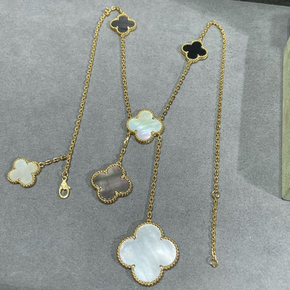 [Eterna Jewels]CLOVER 6 MOTIF MOP ONYX GOLD NECKLACE