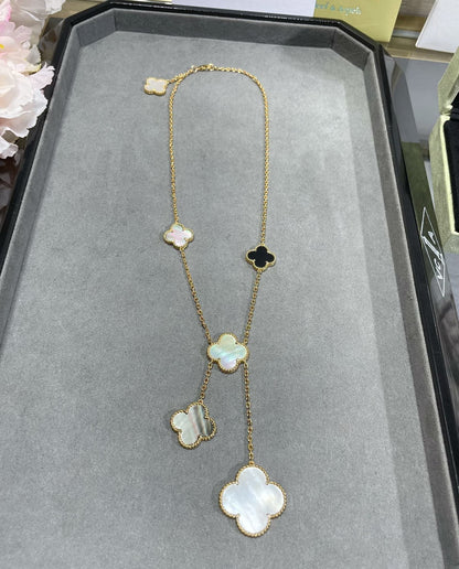[Eterna Jewels]CLOVER 6 MOTIF MOP ONYX GOLD NECKLACE