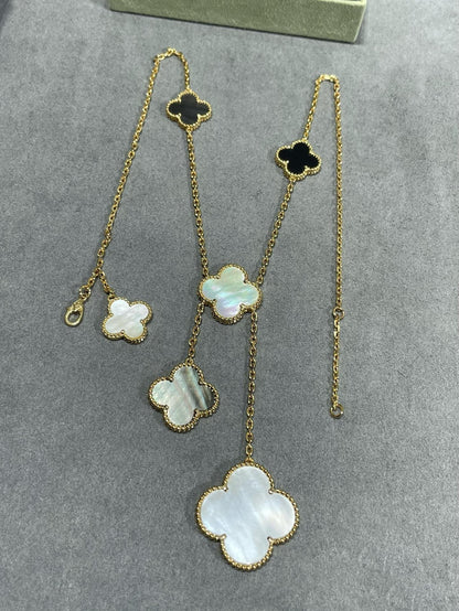 [Eterna Jewels]CLOVER 6 MOTIF MOP ONYX GOLD NECKLACE