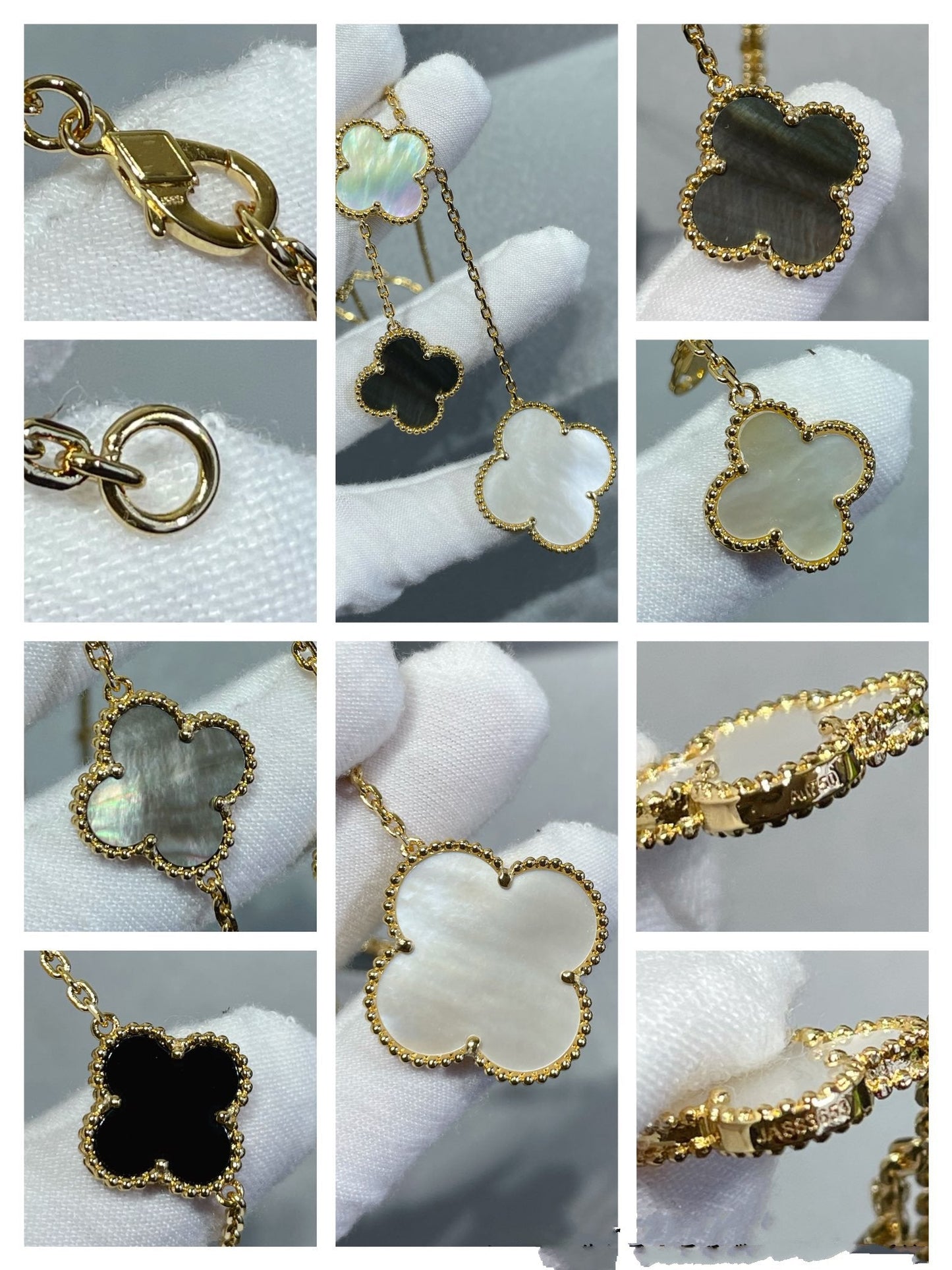 [Eterna Jewels]CLOVER 6 MOTIF MOP ONYX GOLD NECKLACE