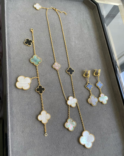 [Eterna Jewels]CLOVER 3 MOTIF MOP ONYX DARK MOP PINK GOLD EARRINGS