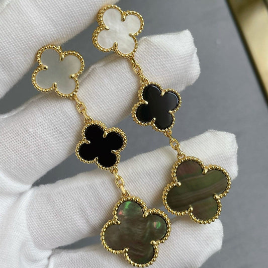 [Eterna Jewels]CLOVER 3 MOTIF MOP ONYX DARK MOP PINK GOLD EARRINGS