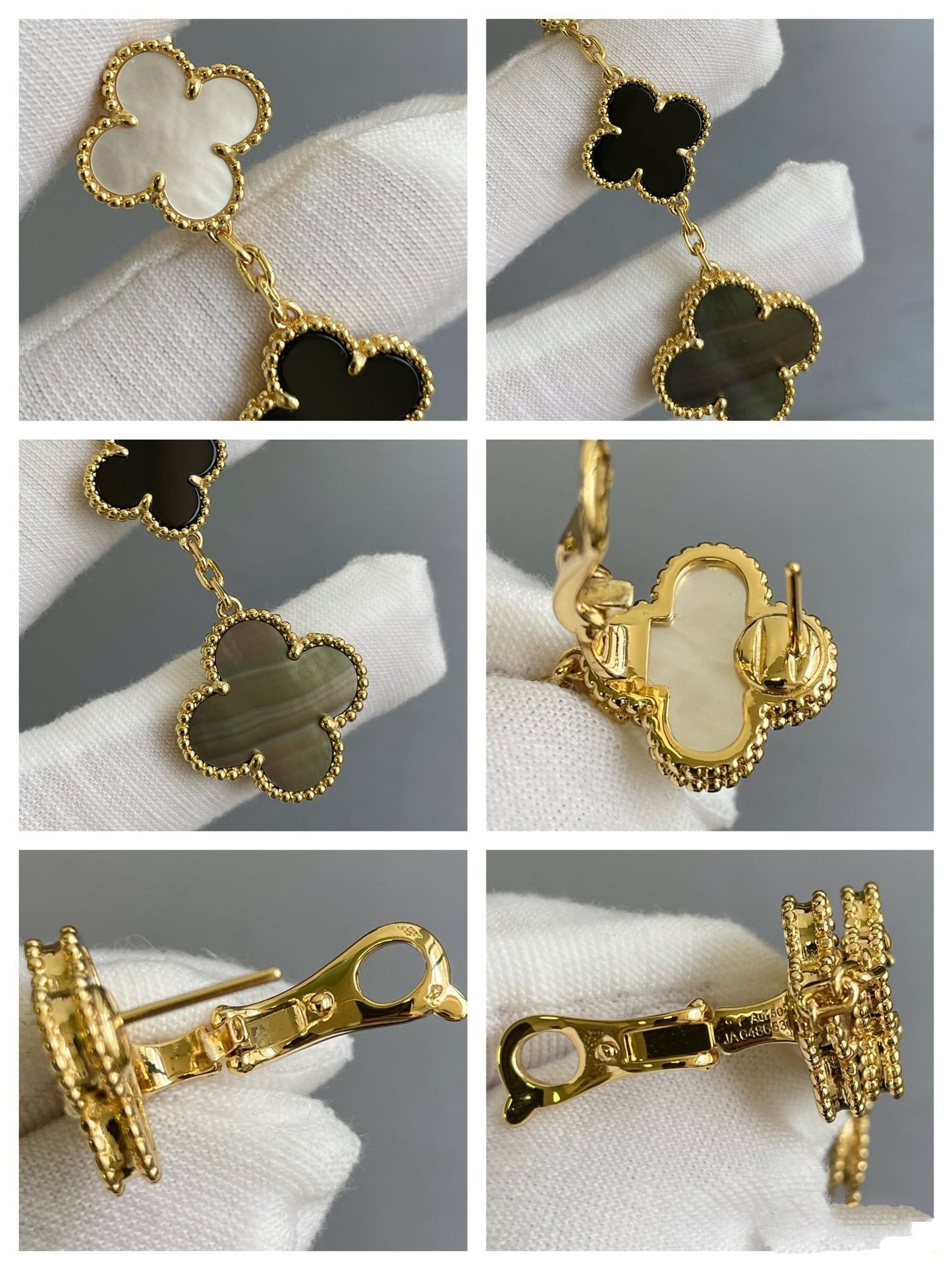 [Eterna Jewels]CLOVER 3 MOTIF MOP ONYX DARK MOP PINK GOLD EARRINGS