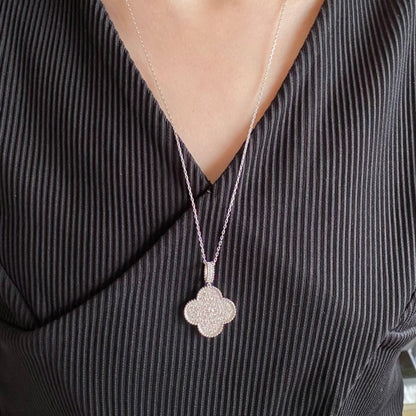 [Eterna Jewels]CLOVER 25MM LARGE PEDANT DIAMOND PAVED LONG NECKLACE
