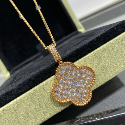 [Eterna Jewels]CLOVER 25MM LARGE PEDANT DIAMOND PAVED LONG NECKLACE