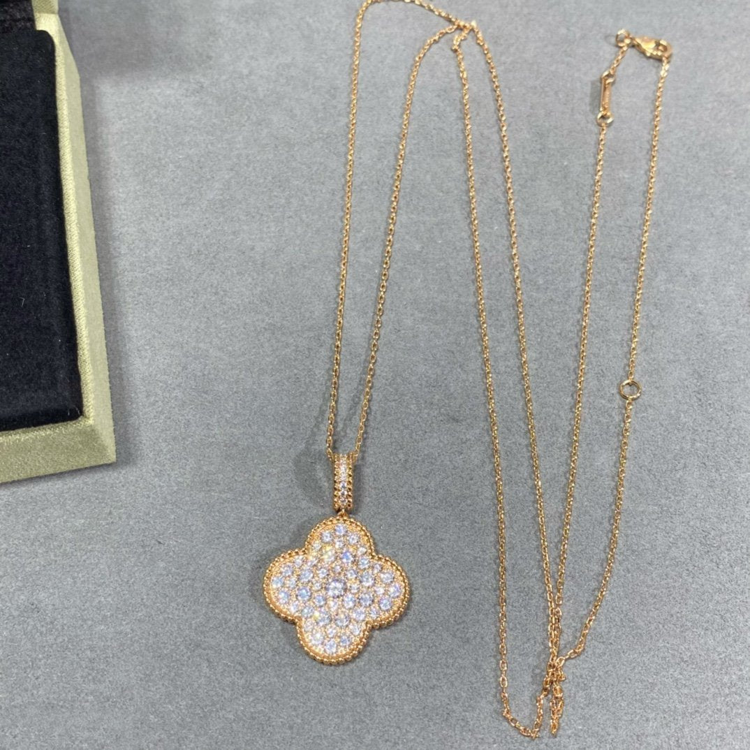 [Eterna Jewels]CLOVER 25MM LARGE PEDANT DIAMOND PAVED LONG NECKLACE