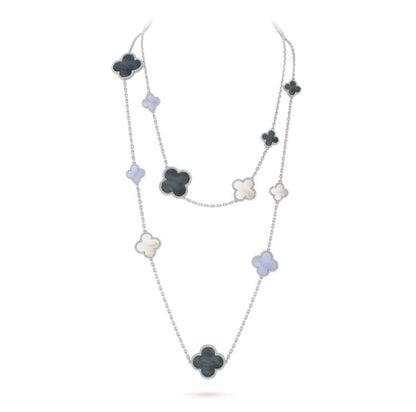 [Eterna Jewels]CLOVER 16 MOTIF CHALCEDONY MOP SILVER NECKLACE
