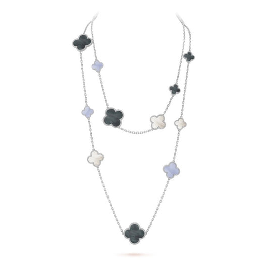 [Eterna Jewels]CLOVER 16 MOTIF CHALCEDONY MOP SILVER NECKLACE