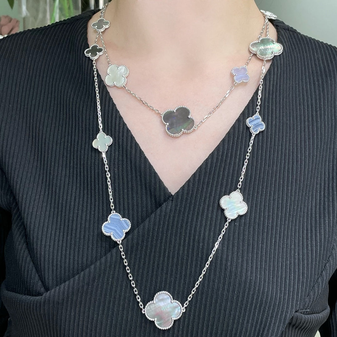 [Eterna Jewels]CLOVER 16 MOTIF CHALCEDONY MOP SILVER NECKLACE