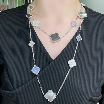 [Eterna Jewels]CLOVER 16 MOTIF CHALCEDONY MOP SILVER NECKLACE