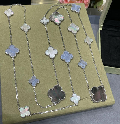 [Eterna Jewels]CLOVER 16 MOTIF CHALCEDONY MOP SILVER NECKLACE