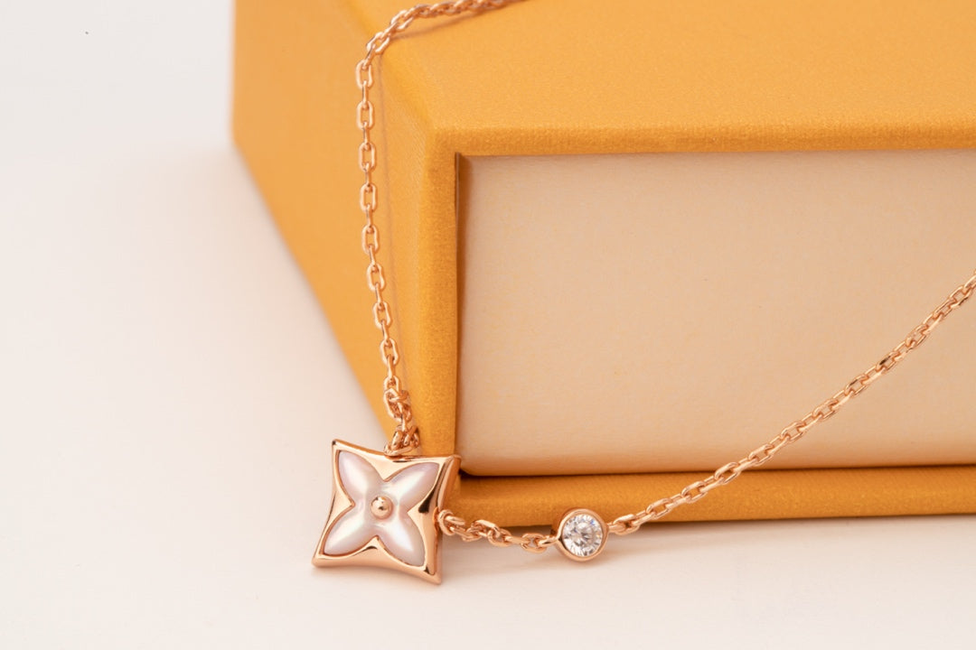[Eterna Jewels]STAR PINK MOP 1 DIAMOND PINK GOLD NECKLACE
