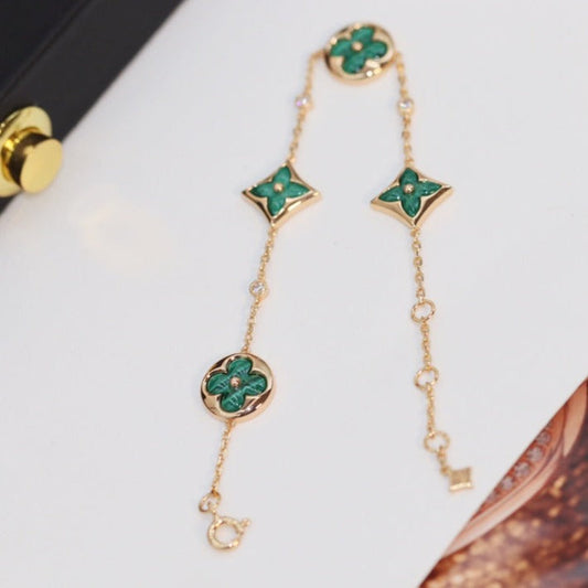 [Eterna Jewels]STAR AND SUN 4 MOTIF PINK GOLD MALACHITE BRACELET