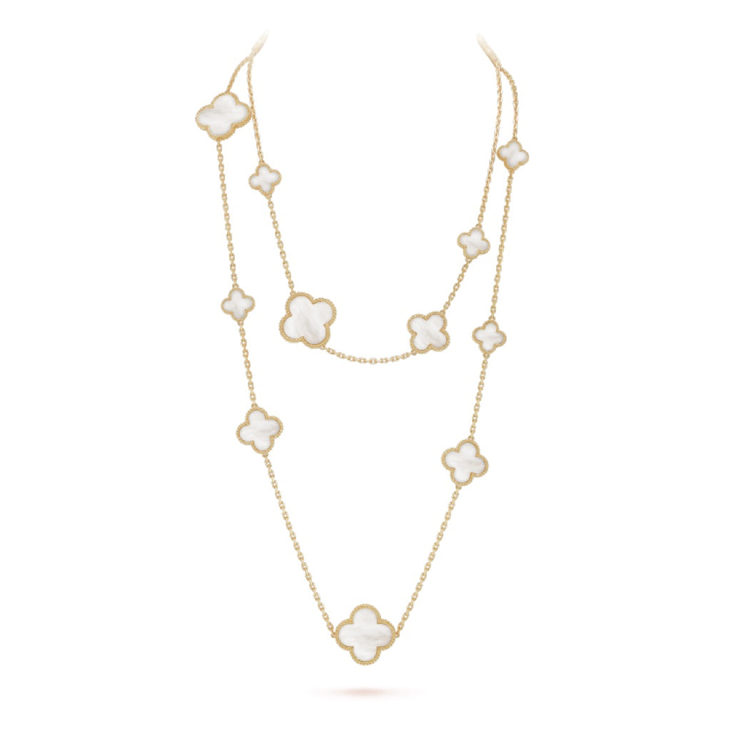 [Eterna Jewels]CLOVER 16 MOTIF WHITE MOP GOLD NECKLACE