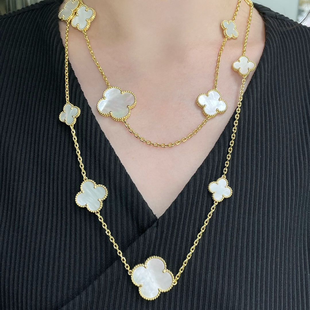[Eterna Jewels]CLOVER 16 MOTIF WHITE MOP GOLD NECKLACE