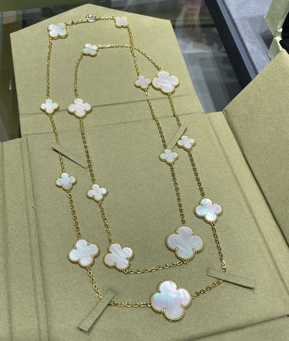 [Eterna Jewels]CLOVER 16 MOTIF WHITE MOP GOLD NECKLACE