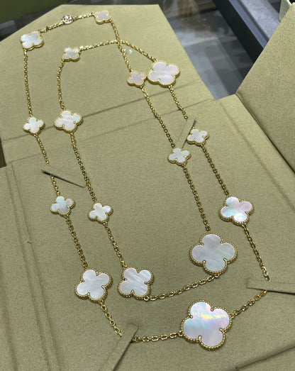 [Eterna Jewels]CLOVER 16 MOTIF WHITE MOP GOLD NECKLACE