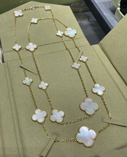 [Eterna Jewels]CLOVER 16 MOTIF WHITE MOP GOLD NECKLACE