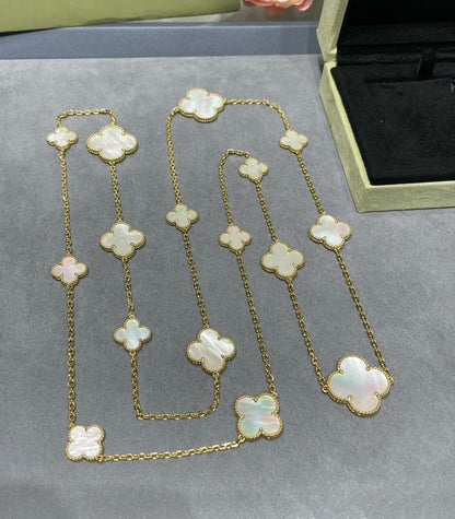 [Eterna Jewels]CLOVER 16 MOTIF WHITE MOP GOLD NECKLACE