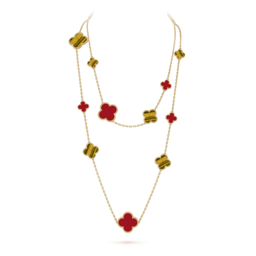 [Eterna Jewels]CLOVER 16 MOTIF CARNELIAN TIGER EYE ROSE GOLD NECKLACE