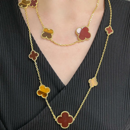[Eterna Jewels]CLOVER 16 MOTIF CARNELIAN TIGER EYE ROSE GOLD NECKLACE