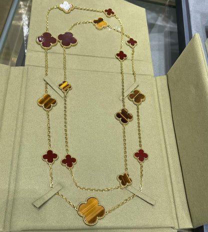[Eterna Jewels]CLOVER 16 MOTIF CARNELIAN TIGER EYE ROSE GOLD NECKLACE