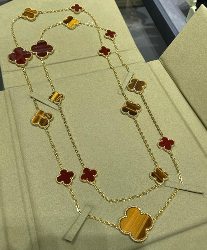 [Eterna Jewels]CLOVER 16 MOTIF CARNELIAN TIGER EYE ROSE GOLD NECKLACE