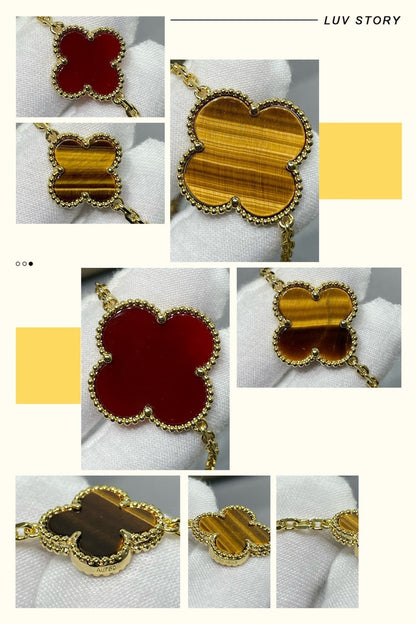 [Eterna Jewels]CLOVER 16 MOTIF CARNELIAN TIGER EYE ROSE GOLD NECKLACE