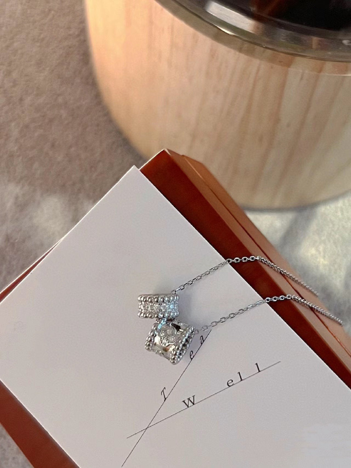 [Eterna Jewels]PERLEE DOUBLE PENDANT SILVER DIAMOND NECKLACE