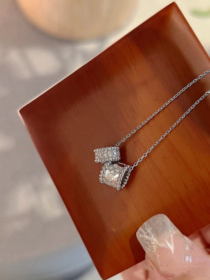 [Eterna Jewels]PERLEE DOUBLE PENDANT SILVER DIAMOND NECKLACE