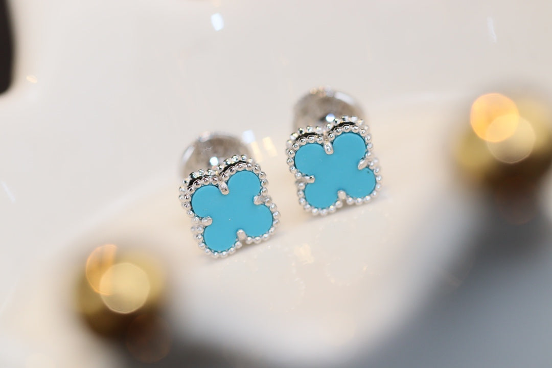 [Eterna Jewels]CLOVER MINI TURQUOISE SILVER STUD EARRINGS