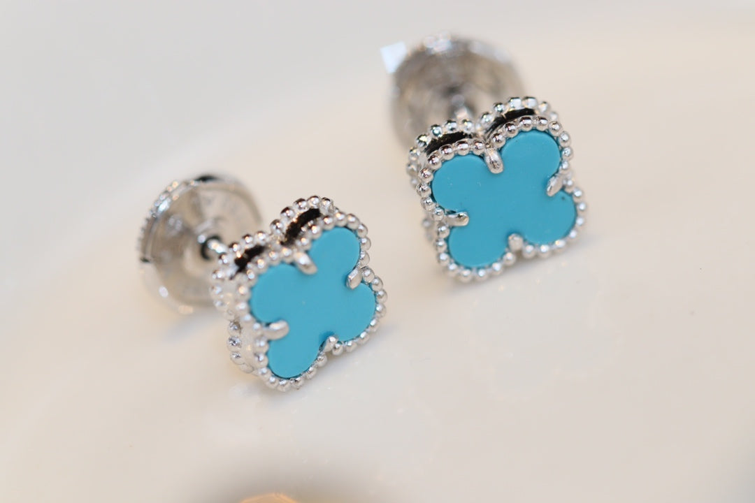 [Eterna Jewels]CLOVER MINI TURQUOISE SILVER STUD EARRINGS