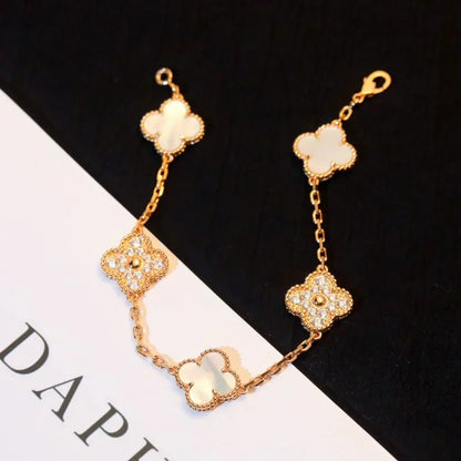 [Eterna Jewels]CLOVER WHITE PEARL MOP 5 MOTIF BRACELET COLLECTION