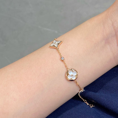 [Eterna Jewels]STAR AND SUN 4 MOTIF WHITE MOP PINK GOLD BRACELET