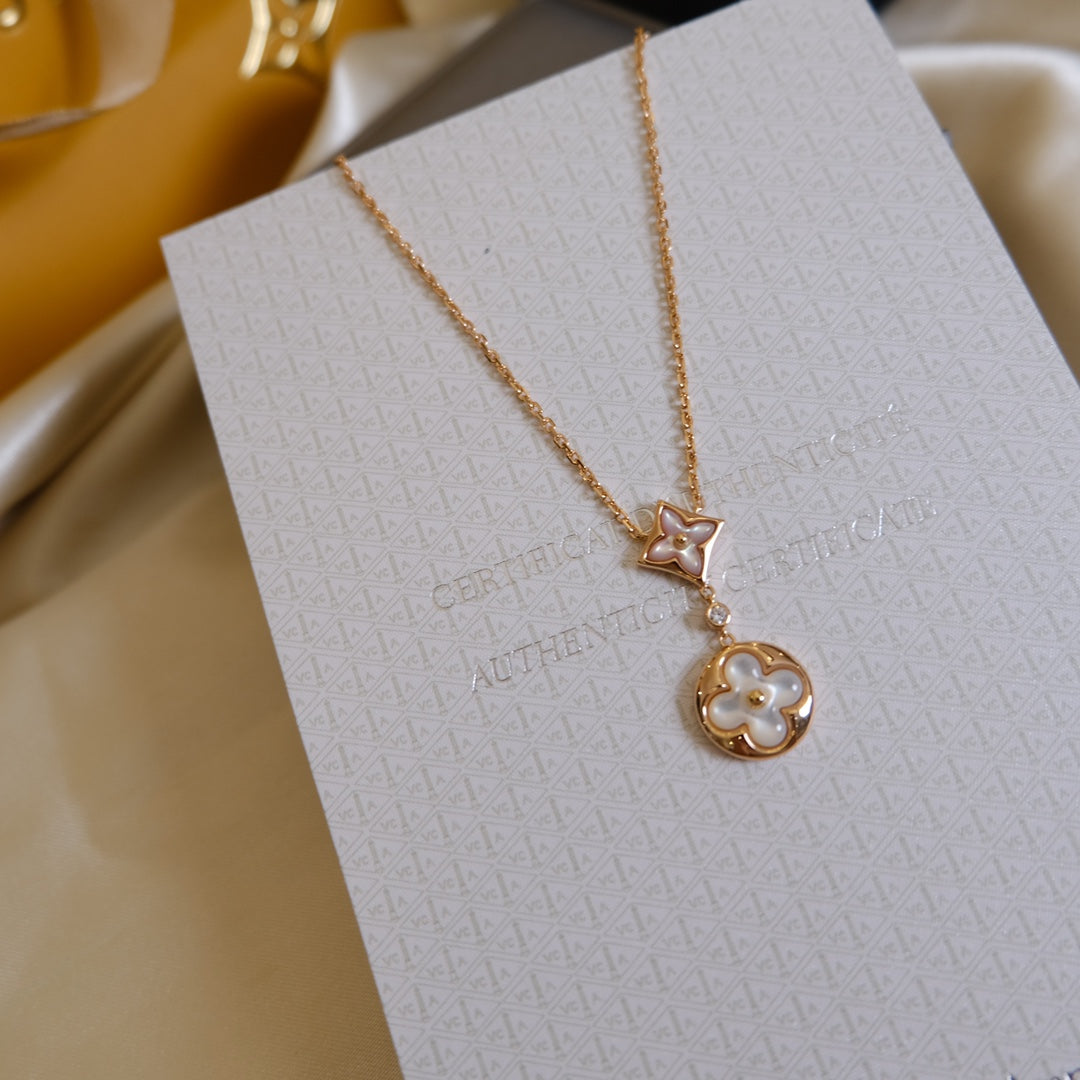 [Eterna Jewels]STAR AND SUN WHITE MOP 2 MOTIF PINK GOLD NECKLACE